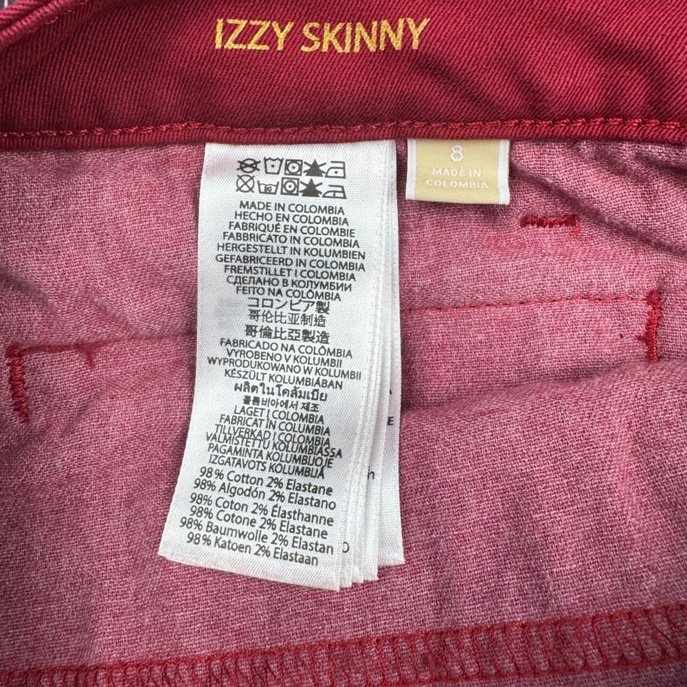 Michael Kors Izzy Skinny 8 Red Cotton Blend‎ Modern Gold Zip Ankle Pants Jeans - Picture 7 of 9